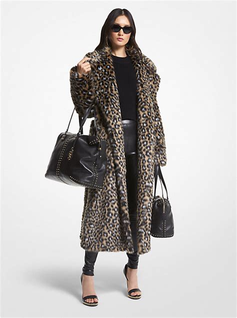 michael kors leopard print faux fur jacket large